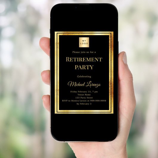 Black gold retirement party business logo einladung
