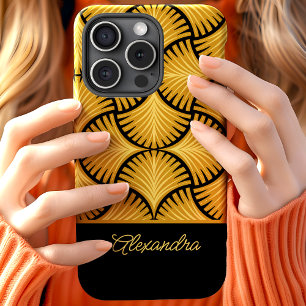 Black Gold Retro 1920er Gatsby Palmen Schriftname Case-Mate iPhone Hülle