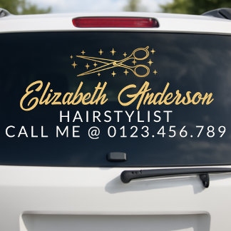 Black & Gold Retro Typography Hairstylist Car Fensteraufkleber