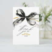 Black Gold Ribbon Bow Whimsical Bridal Shower Dankeskarte (Stehend Vorderseite)