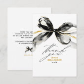 Black Gold Ribbon Bow Whimsical Bridal Shower Dankeskarte (Vorne/Hinten)