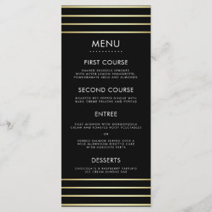 Black & Gold Rice Confetti Typografy Wedding Menu Menükarte