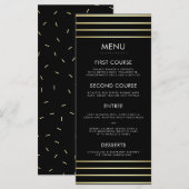 Black & Gold Rice Confetti Typografy Wedding Menu Menükarte (Vorne/Hinten)