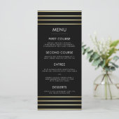 Black & Gold Rice Confetti Typografy Wedding Menu Menükarte (Stehend Vorderseite)