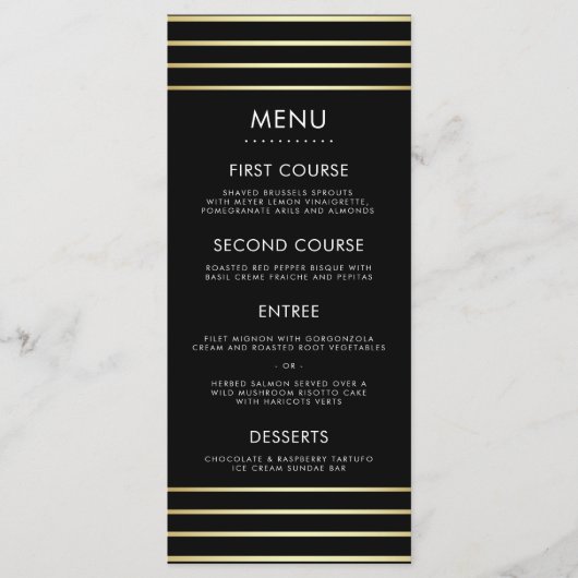 Black & Gold Rice Confetti Typografy Wedding Menu Menükarte (Vorderseite)