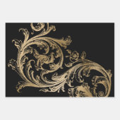 Black Gold Rokoko Baroque Swirl Geschenkpapier Set (Vorderseite 2)