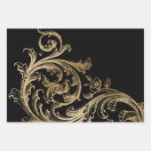 Black Gold Rokoko Baroque Swirl Geschenkpapier Set (Vorderseite 3)
