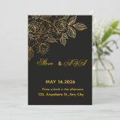 Black & Gold Romantic Wedding Invitation | Elegant Einladung (Stehend Vorderseite)