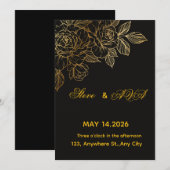Black & Gold Romantic Wedding Invitation | Elegant Einladung (Vorne/Hinten)