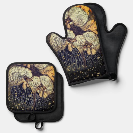 Black Gold Roosters Rustikales Muster Ofenhandschuh & Topflappen-Set (Vorderseite/Rückseite)