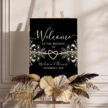 Black Gold Rope Heart Wedding Willkommenszeichen