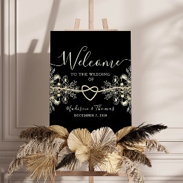 Black Gold Rope Heart Wedding Willkommenszeichen Poster