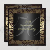 Black & Gold Rose 50. Hochzeitstag Einladung (Vorne/Hinten)