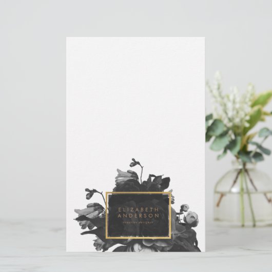 Black Gold Rose Bouquet Briefpapier (Stehend Vorderseite)