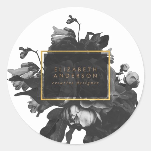 Black Gold Rose Bouquet Business Runder Aufkleber (Vorderseite)