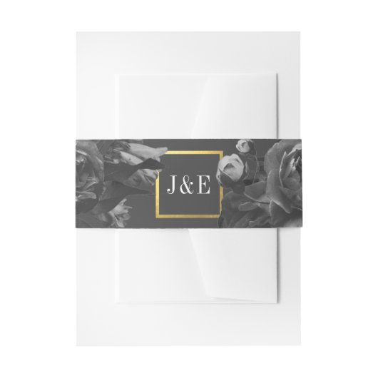 Black Gold Rose Bouquet Wedding Einladungsbanderole (Vorderseite Beispiel)