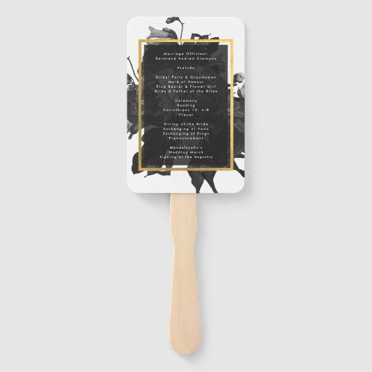 Black Gold Rose Bouquet Wedding Fächer (Rückseite)