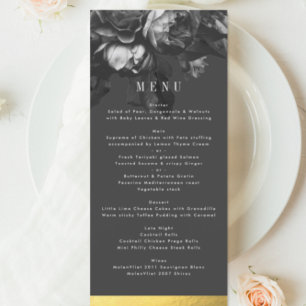 Black Gold Rose Bouquet Wedding Menu Menükarte