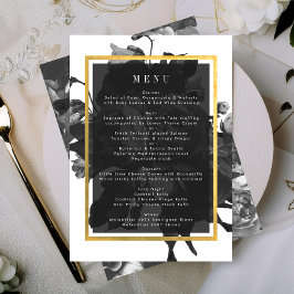 Black Gold Rose Bouquet Wedding Menu Menükarte