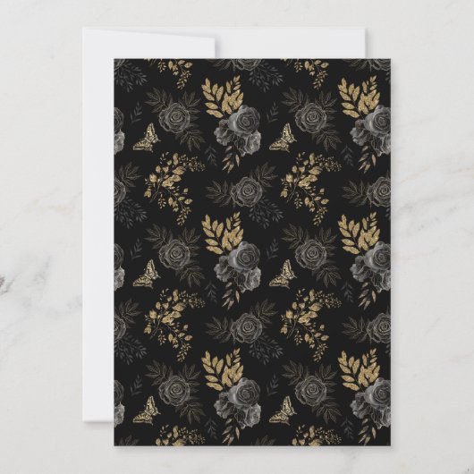 Black & Gold Rose Coffin Erwachsenes Halloween-Par Einladung (Rückseite)