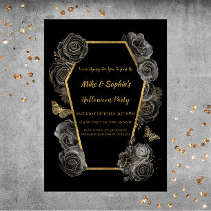 Black & Gold Rose Coffin Erwachsenes Halloween-Par Einladung
