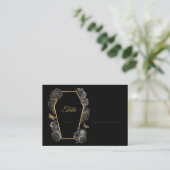 Black & Gold Rose Coffin Gothic Hochzeitsmuster Platzkarte (Stehend Vorderseite)