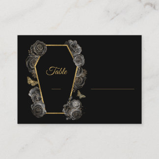 Black & Gold Rose Coffin Gothic Hochzeitsmuster Platzkarte