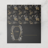Black & Gold Rose Coffin Gothic Hochzeitsmuster Platzkarte (Außenseite Aufgefaltet)