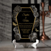 Black & Gold Rose Coffin Gotische Hochzeit Einladung