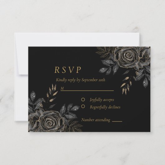 Black & Gold Rose Coffin Gotisches Elegantes RSVP Karte (Vorderseite)