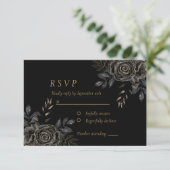 Black & Gold Rose Coffin Gotisches Elegantes RSVP Karte (Stehend Vorderseite)