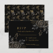 Black & Gold Rose Coffin Gotisches Elegantes RSVP Karte (Vorne/Hinten)