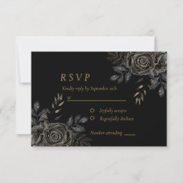 Black & Gold Rose Coffin Gotisches Elegantes RSVP Karte