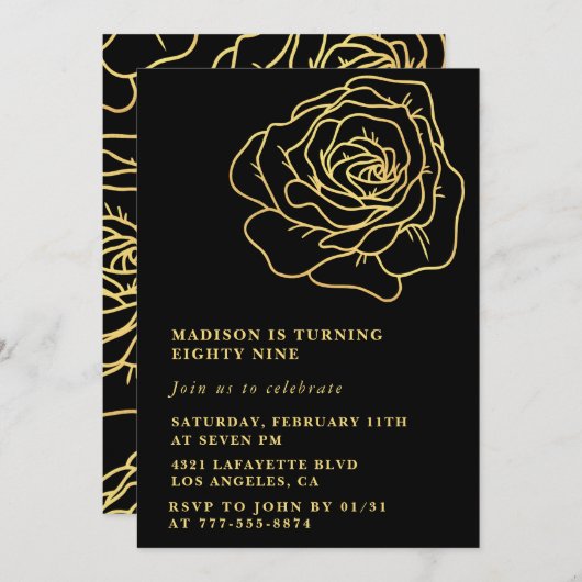 Black Gold Rose Einladungen zum 89. (Vorne/Hinten)