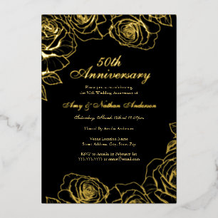 Black Gold Rose Garden 50. Hochzeitstag Folieneinladung