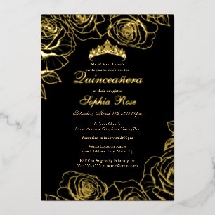 Black Gold Rose Garden Quinceanera Folieneinladung