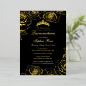 Black Gold Rose Garden Quinceanera Folieneinladung (Stehend vorne)