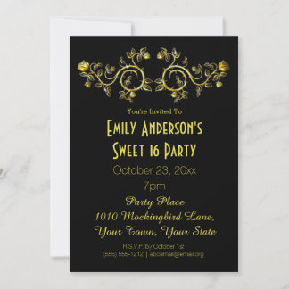 Black Gold Rose Glamour Thema Sweet 16 Geburtstag Einladung