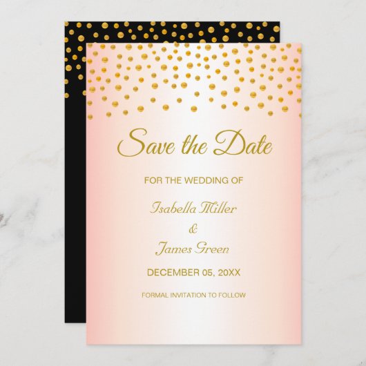 Black Gold Rose Hochzeit Sichern Sie das Datum der Karte (Vorne/Hinten)