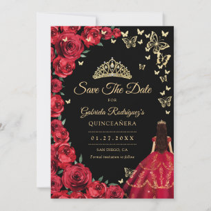 Black Gold Rote Rosen Schmetterlinge Quinceanera Save The Date