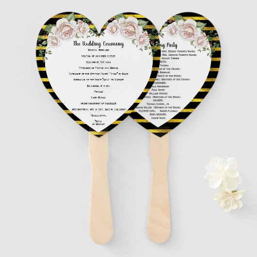 Black Gold Roush Roses Hochzeitsprogramm Fan Fächer (Vorne und Hinten)