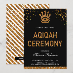 Black Gold Royal Crown Prinz Aqiqah Einladung