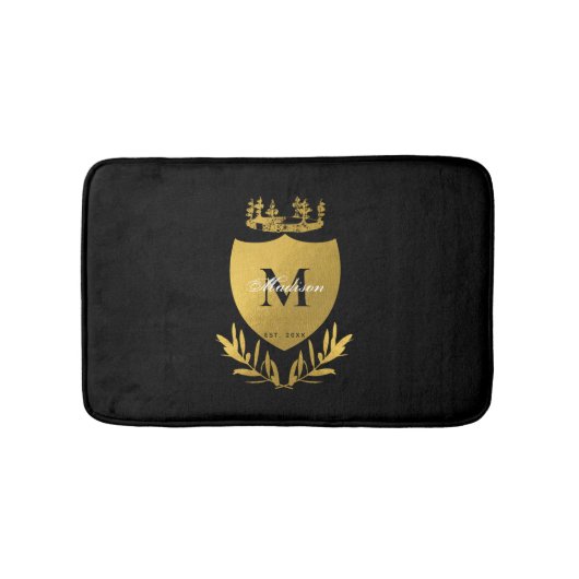 Black & Gold Royal Emblem Shield Monogram Badematte (Vorderseite)