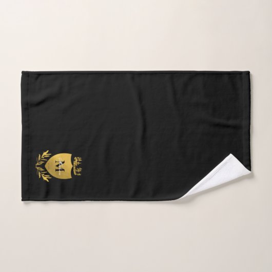 Black & Gold Royal Emblem Shield Monogram Badhandtuch Set (Handtuch)