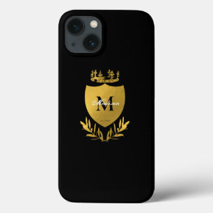 Black & Gold Royal Emblem Shield Monogram Case-Mate iPhone Hülle