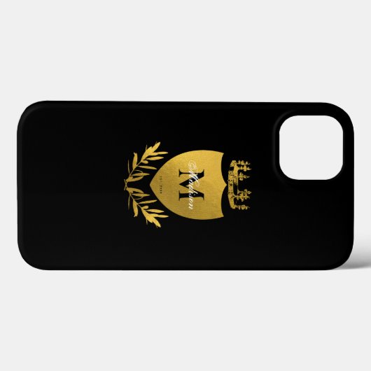 Black & Gold Royal Emblem Shield Monogram Case-Mate iPhone Hülle (Rückseite (Horizontal))