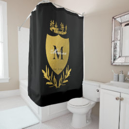 Black & Gold Royal Emblem Shield Monogram Duschvorhang