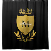 Black & Gold Royal Emblem Shield Monogram Duschvorhang (Vorderseite)