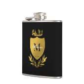 Black & Gold Royal Emblem Shield Monogram Flachmann (Links)