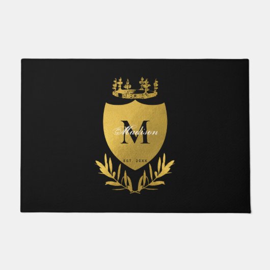 Black & Gold Royal Emblem Shield Monogram Fußmatte (Vorderseite)
